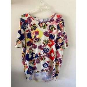 Lularoe Irma Tunic top Cream Multicolor Floral Large EUC